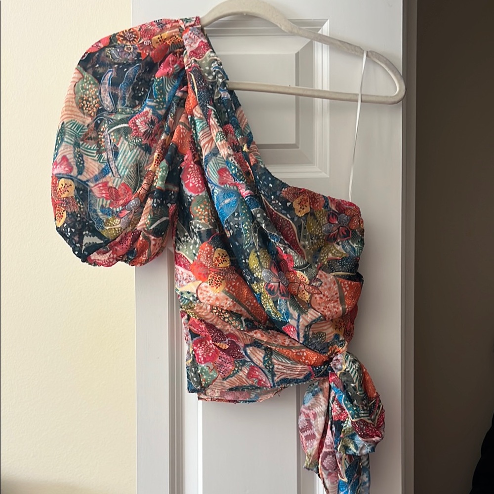 Amanda Uprichard Floral One-Shoulder Top